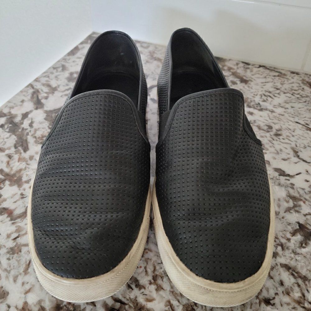 Vince Womens Sneakers Slip On Shoes Black‎ Leather White Rubber Size 7.5